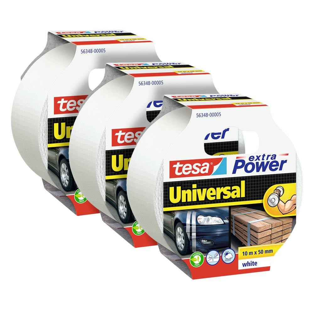TESA Gewebeband/Gaffa – 50 mm × 10 m, weiss, Polyethylen, extra stark, 3 Stück