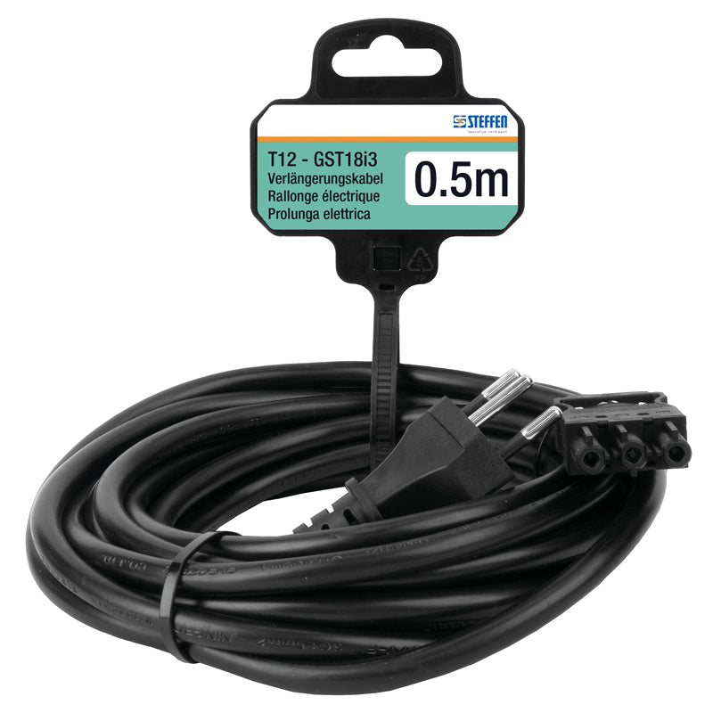 Steffen Verlängerungskabel – T12–GST18I3, 0,5 m, 3×1,5 mm², Schwarz