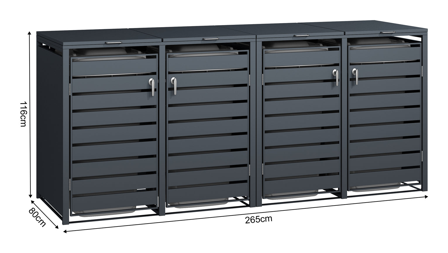 Phoenix Safe Co. Müllcontainer GB4426AAK – Stahl, rechteckig – Anthrazit – Soft-Close – 264 × 80 × 116 cm