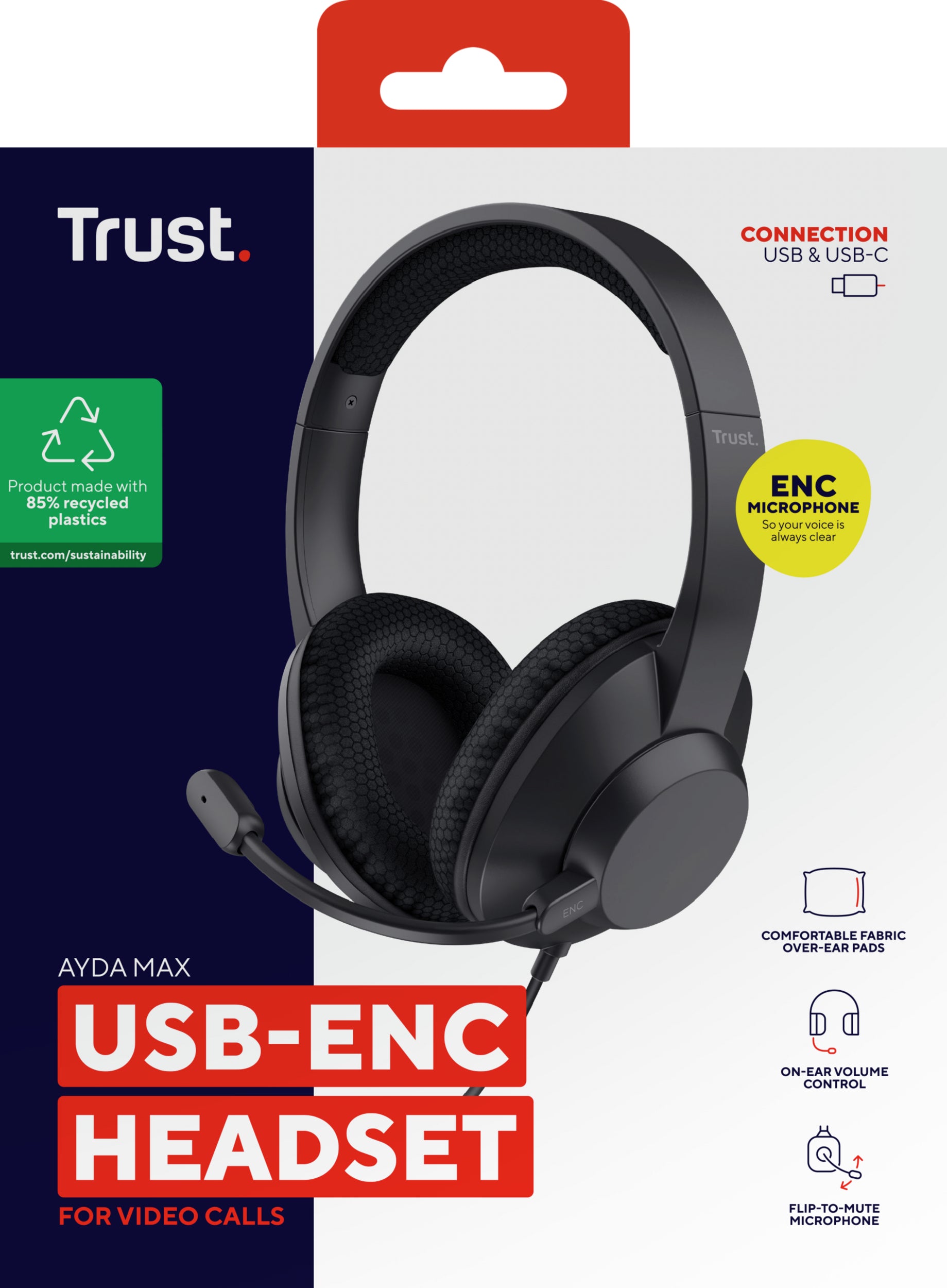 Trust Ayda Max – Duo Headset Over-Ear – USB-C, ENC Mikrofon – Schwarz