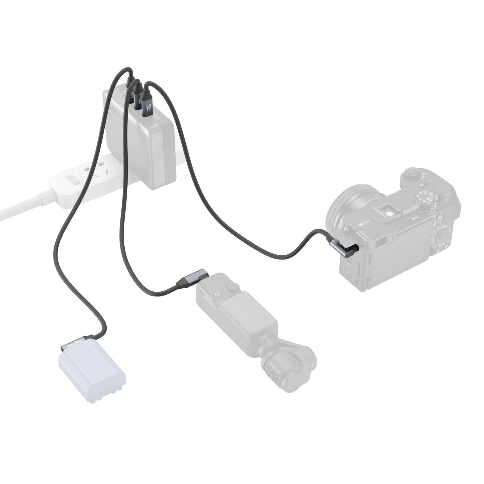 SmallRig USB-C auf USB-C Kabel – 20 Gbit/s – 0,35 m – PD 100 W – DP Alt Mode – Abgewinkelt – Schwarz/Grau
