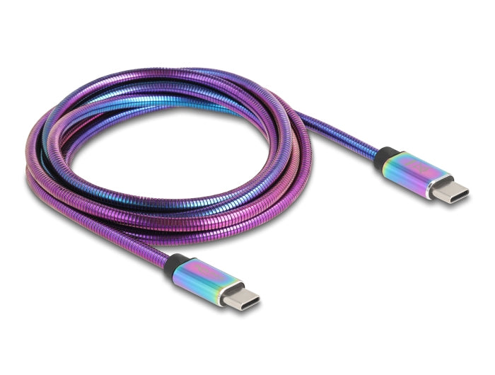 DeLOCK USB-C auf USB-C Kabel – USB 2.0 (480 Mbit/s) – 2 m – PD 60 W – Metallmantel – Mehrfarbig