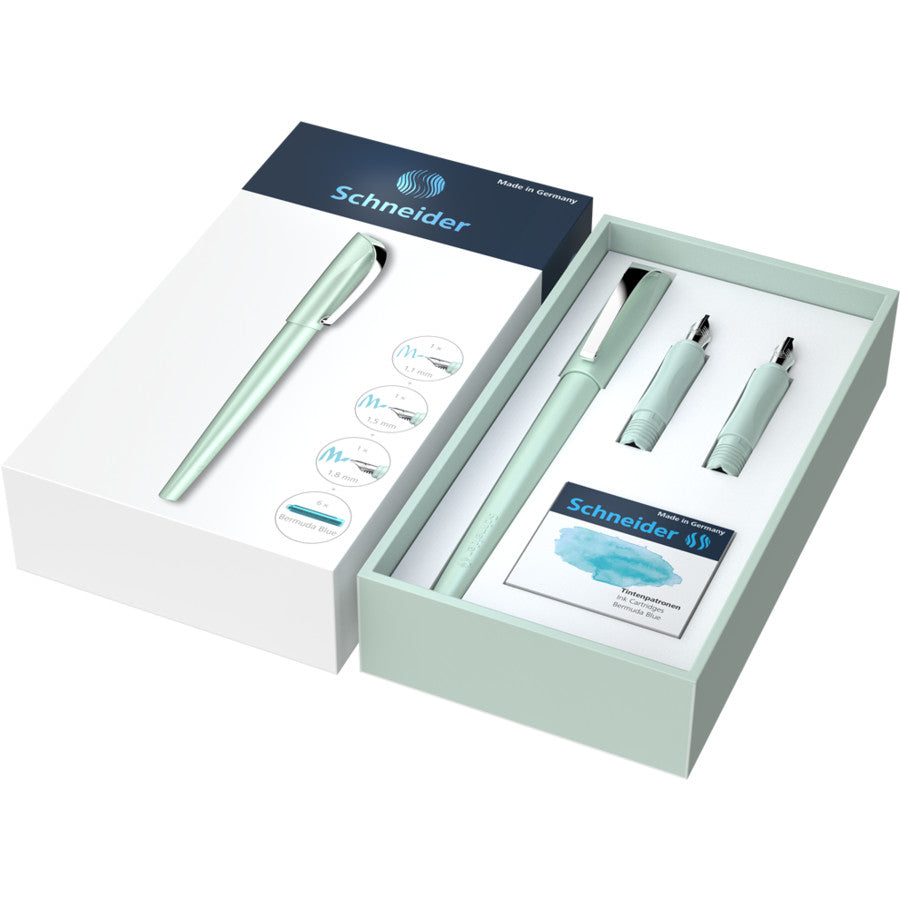 Schneider AG Schneider Callissima Kalligrafie Set – Bandzug 1,1/1,5/1,8 mm – für Rechts- & Linkshänder – Mint, Bermuda Blau