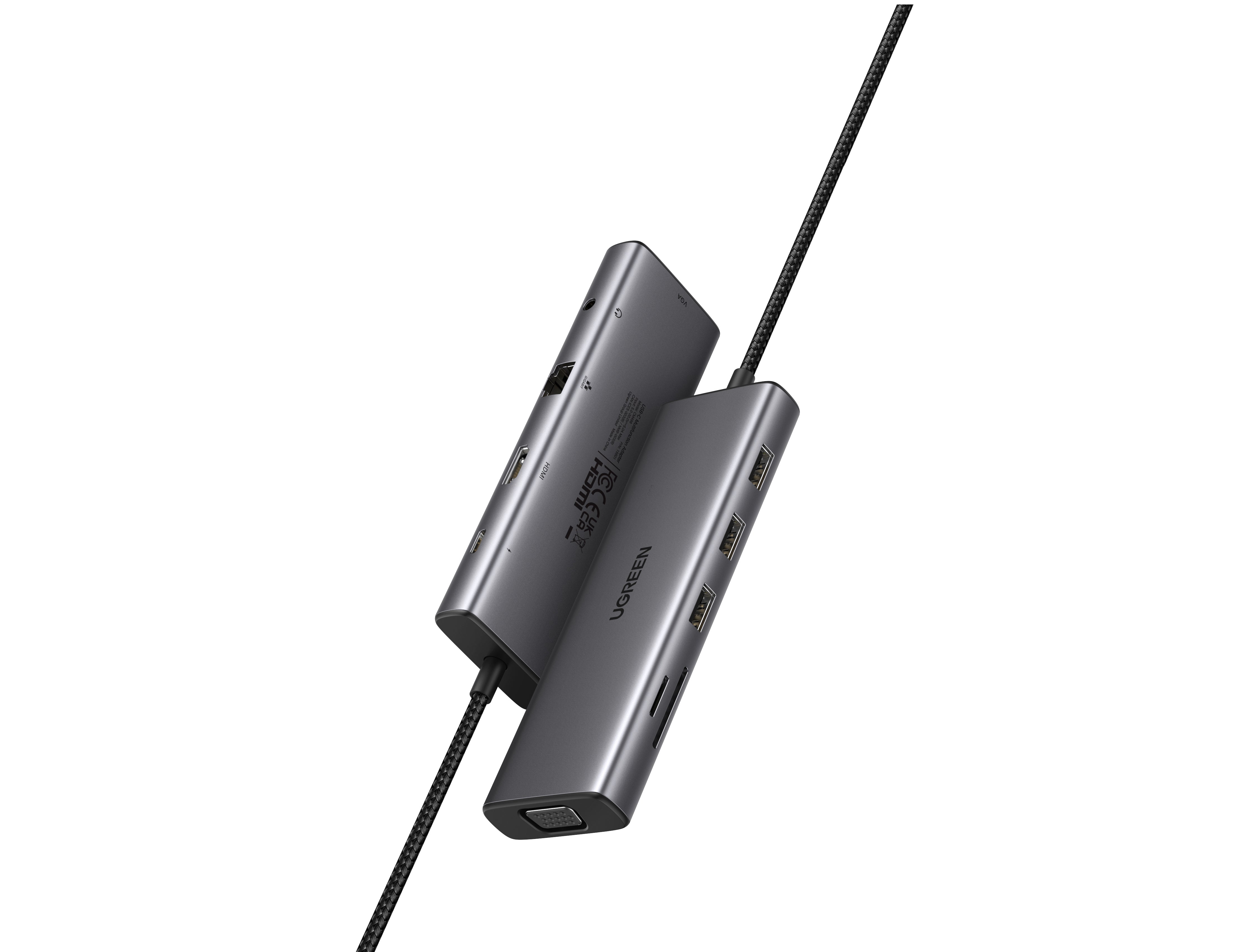 Ugreen 15601 Multiport-Adapter – USB-C, 1× HDMI, 1× VGA, 3× USB-A, 100 W PD, SD/microSD, 3,5 mm Audio