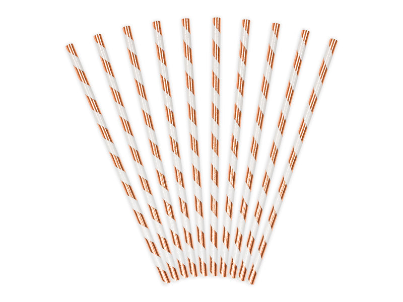 PartyDeco Papierstrohhalme, 19,5 cm, Roségold/Weiss – 10 Stk.