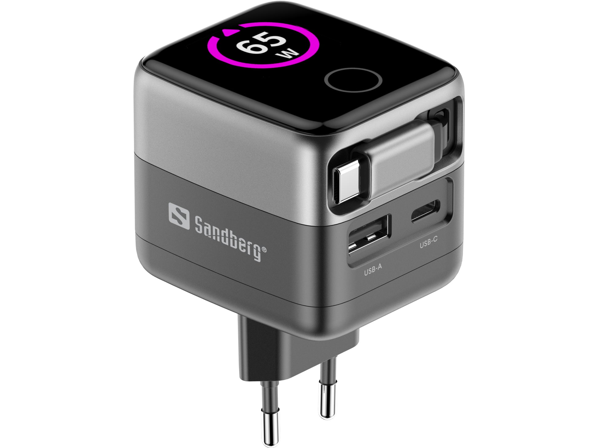 Sandberg 441-74 USB-Wandladegerät 65 W – USB-C×1 – PD – Display, inkl. Kabel