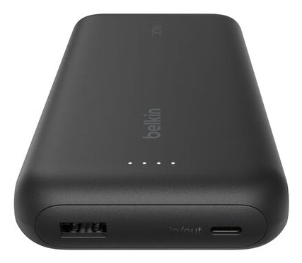 Belkin Powerbank 20000 mAh, PD 30 W, integriertes USB-C-Kabel, Schwarz