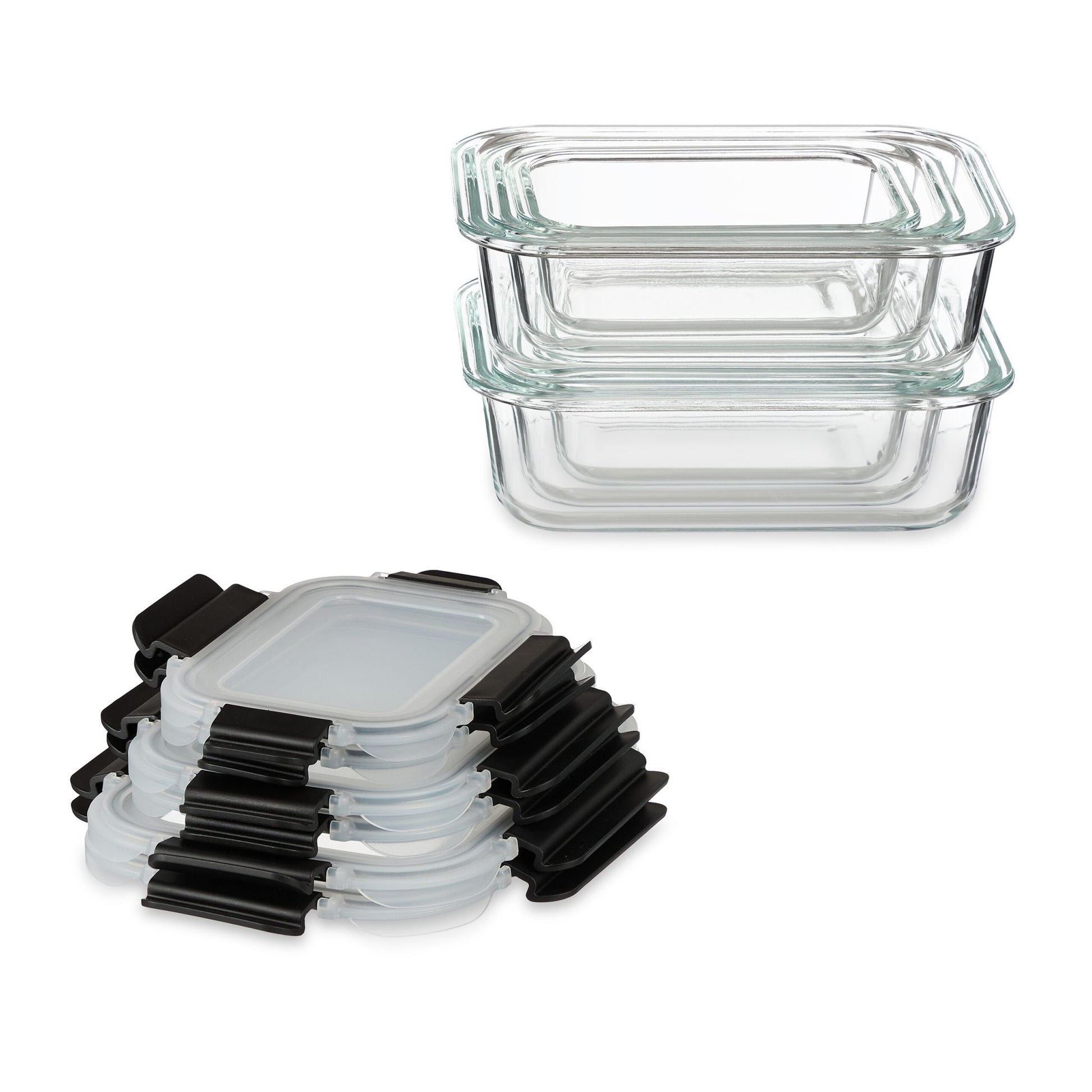 Relaxdays Vorratsdose 3,4 l, Glas (Borosilikat), 12 Stk., Schwarz/Transparent