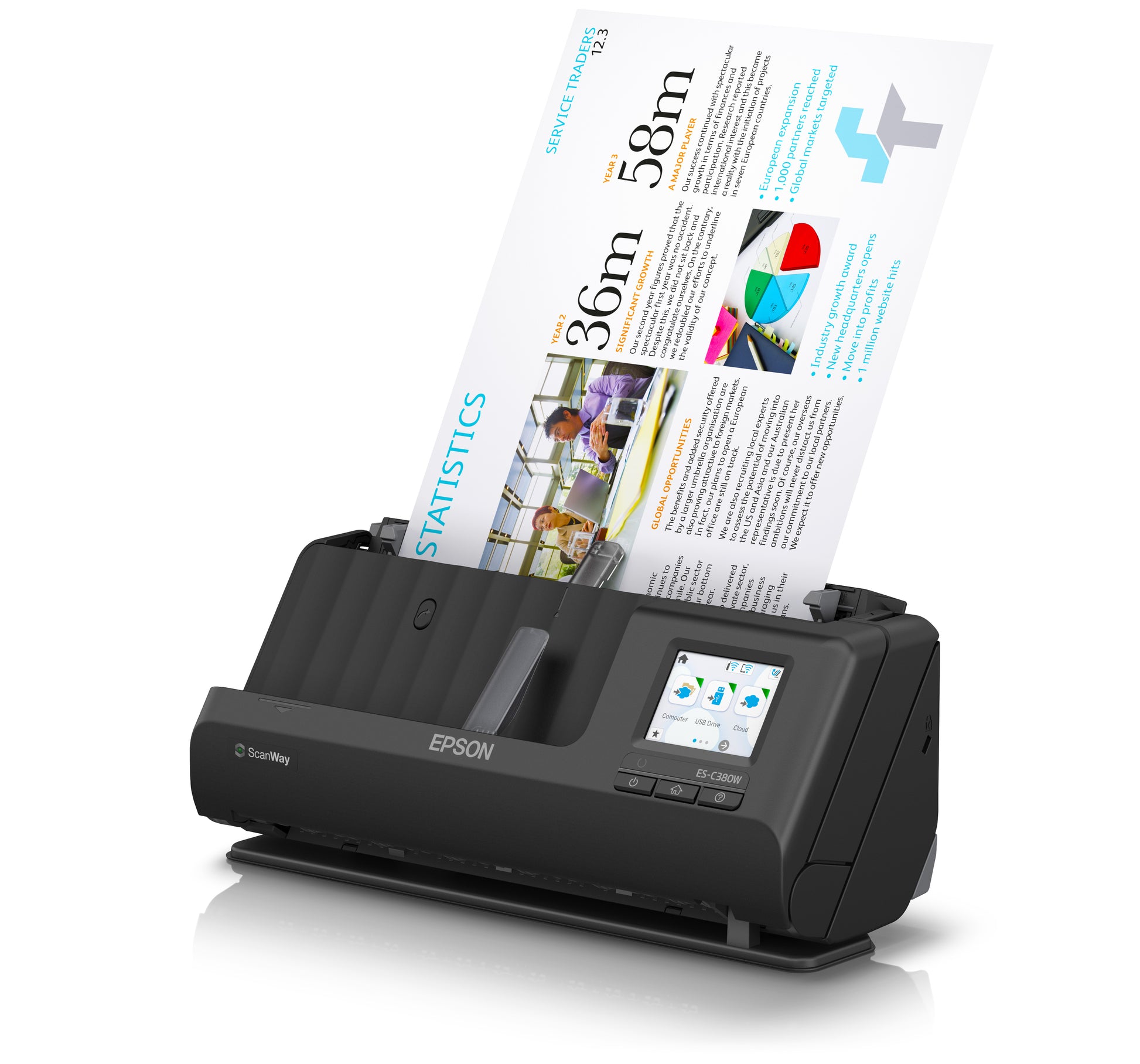 Epson Es-C380W – Dokumentenscanner, A4, Duplex, 600 dpi, ADF 20 Blatt, WLAN, USB, für Windows