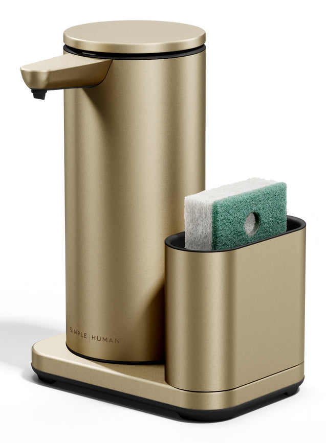 simplehuman Automatischer Seifenspender – Tisch – 414 ml, Gold matt, Edelstahl