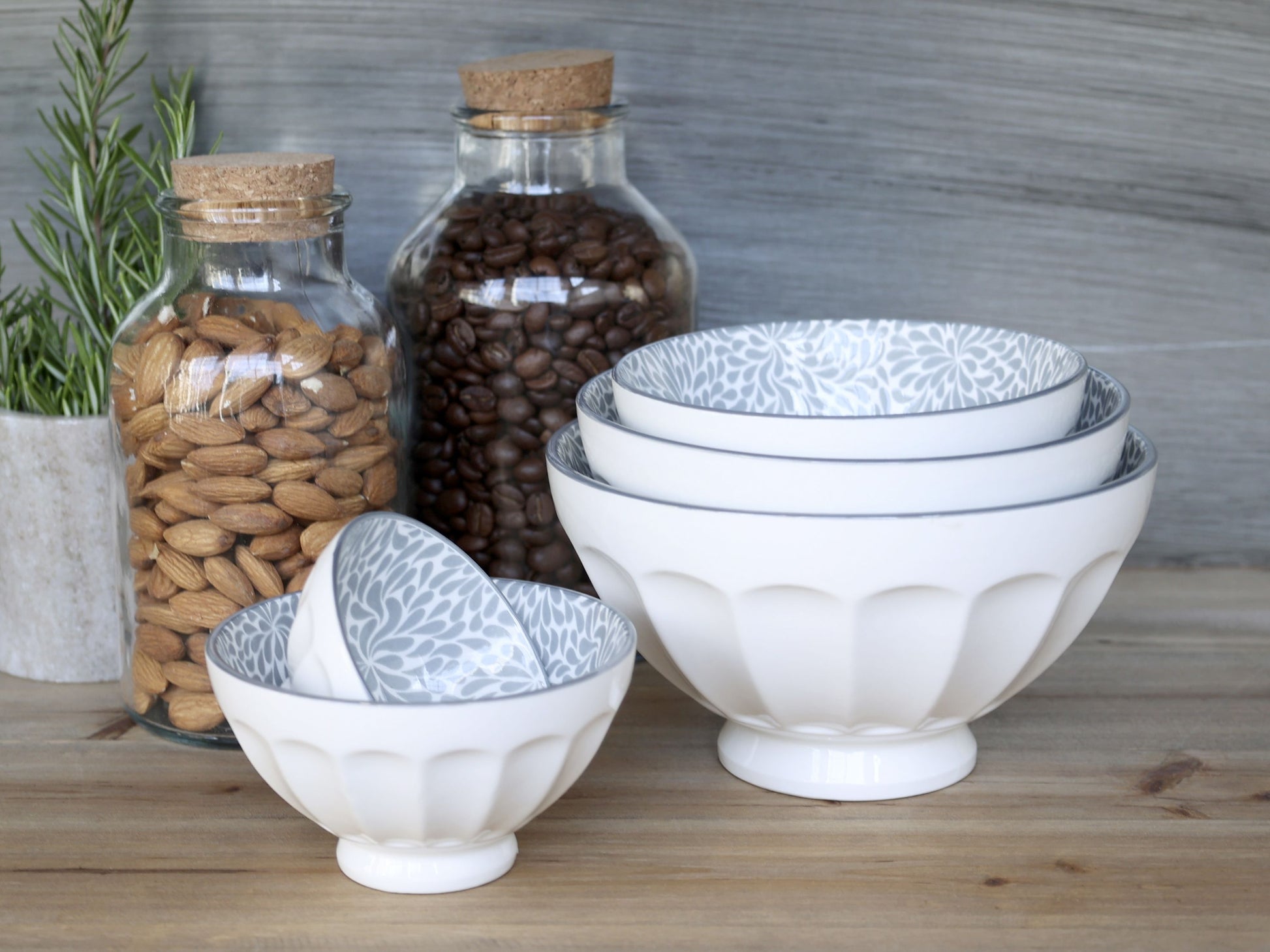 Chic Antique Schüsselset Arés – 5-teiliges Set, Ø 8 cm, Porzellan, Grau, spülmaschinenfest, mikrowellengeeignet