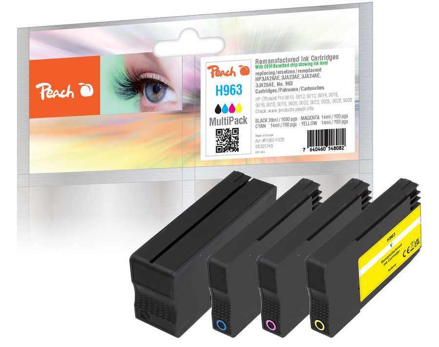 Peach Tintenpatronen-Multipack 963, 1×30 ml + 3×14 ml, kompatibel – für OfficeJet Pro 9010, 9012, 9013 und andere