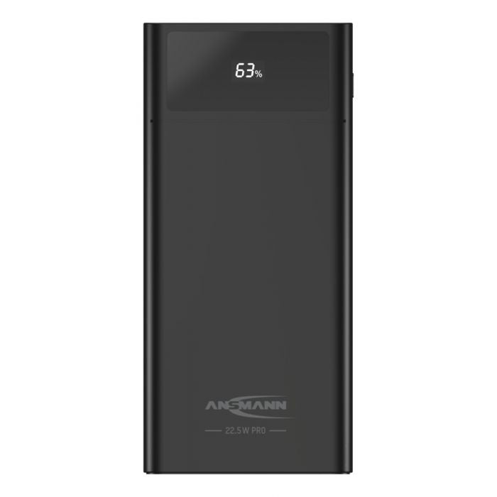 Ansmann Powerbank 24000 mAh, PD 22,5 W, 1× USB-C, 2× USB-A, mit LED-Display, für Smartphones, schwarz