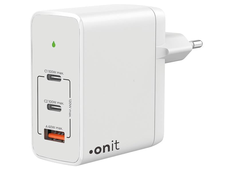 ONIT GaN Ladegerät – 120 W, 2× USB-C + 1× USB-A