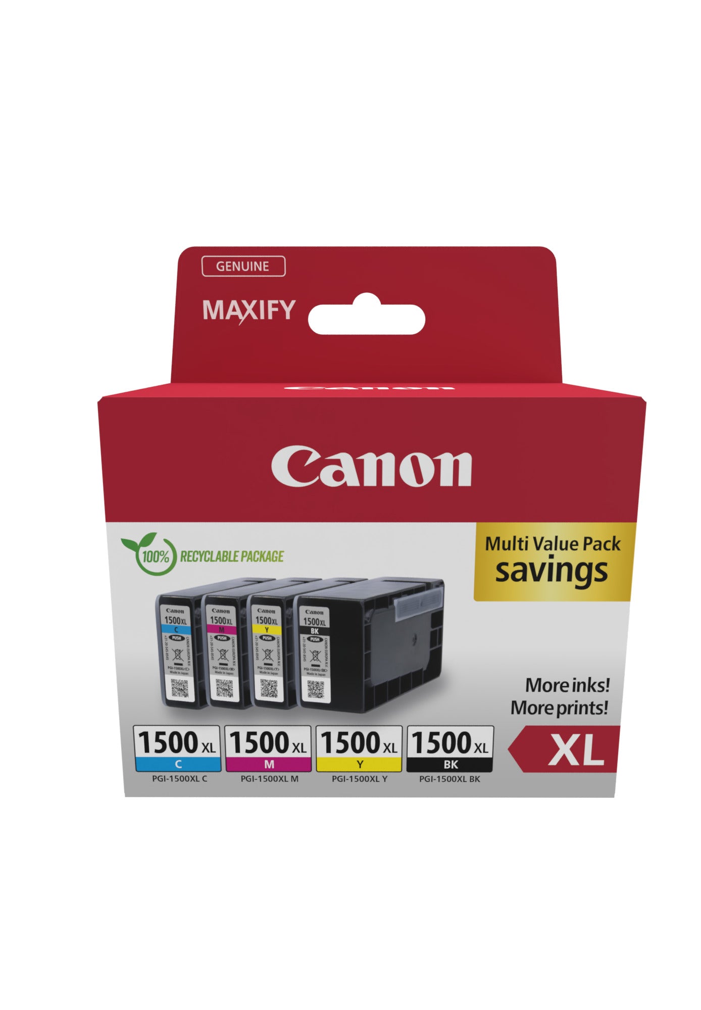 Canon Tintenpatronen-Multipack PGI-1500XL, CMYK, XL, 4er-Pack – für MAXIFY MB2050, MB2150, MB2155 und andere