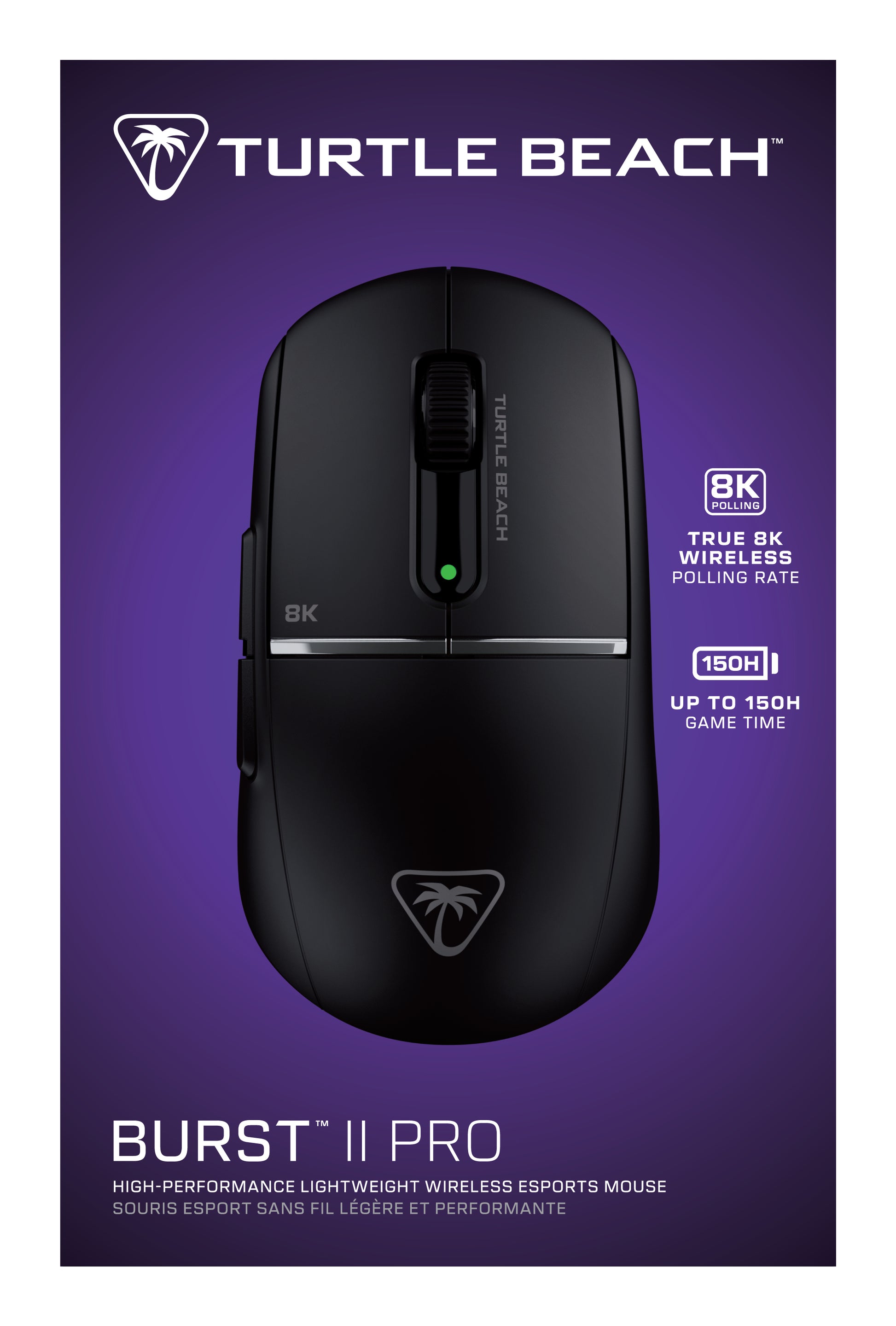 Turtle Beach Burst II Pro Gaming-Maus – kabellos, 8'000 Hz, 8 Tasten, beidhändig, ultraleicht, schwarz