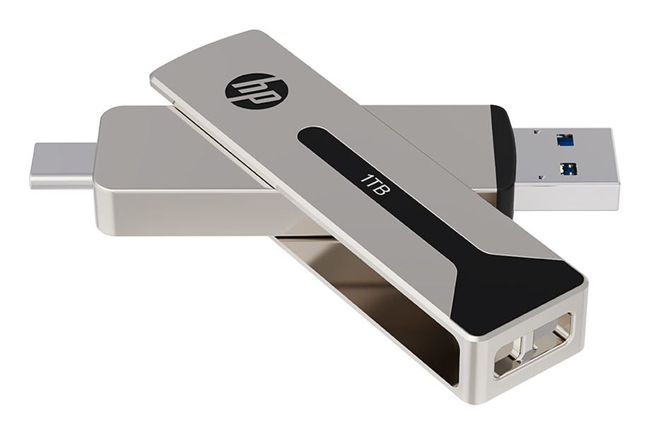 PNY 911 Pro – 512 GB USB-Stick, USB-C/USB-A 3.2 Gen 2, 1 000/900 MB/s, Drehring, Silber