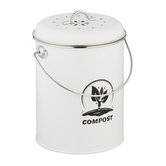 Relaxdays Komposteimer – 5,5 l – Metall, rund – silber – mit Filter