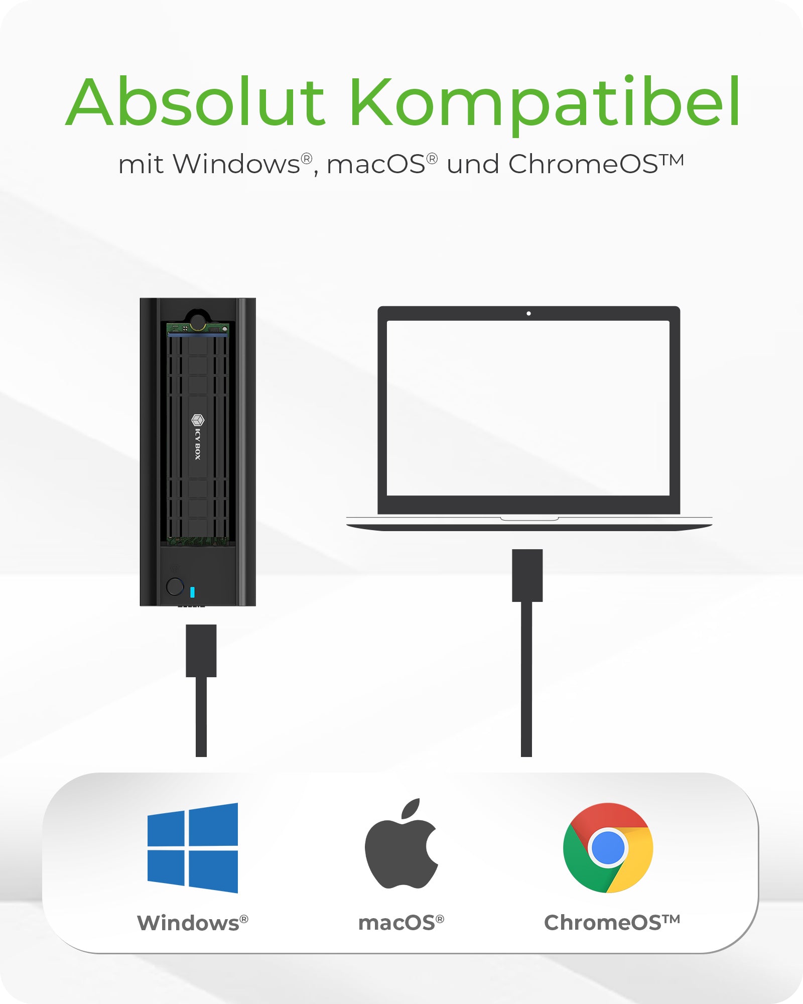 ICY BOX IB-180MC-C31 – 1-Bay SSD-Gehäuse – USB 3,2 Gen 2 (10 Gbit/s), für M.2 22×42/22×60/22×80 mm, NVMe/SATA