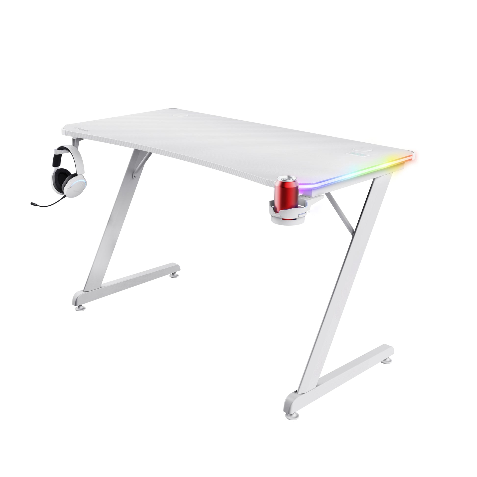 Trust GXT709W Luminus – Rollbarer Computertisch, 1'200×600×740 mm, RGB-LED-Beleuchtung, bis 150 kg, Weiss