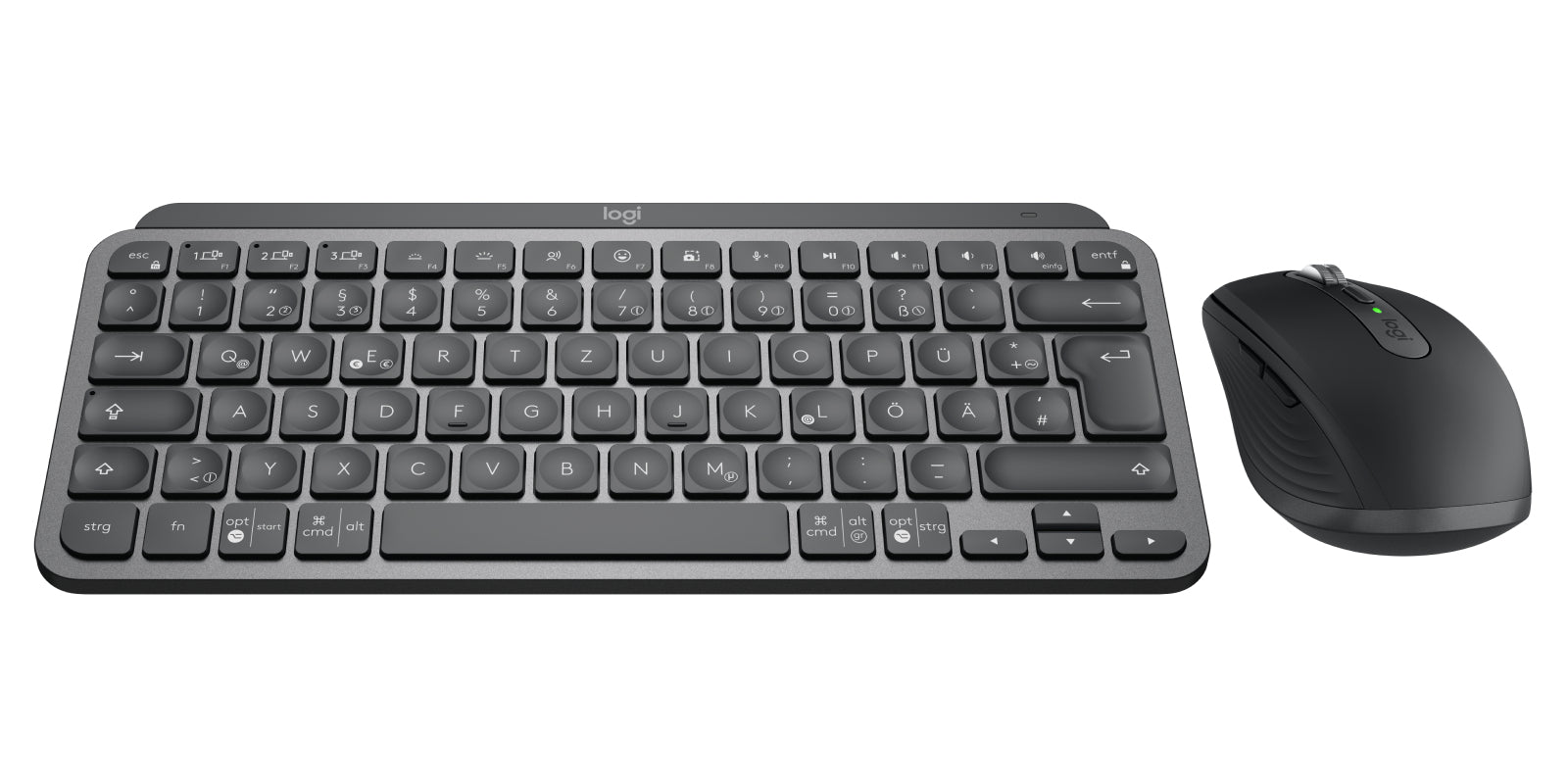 Logitech MX Keys Mini – Tastatur, kabellos (Bluetooth/2,4 GHz), DE-Layout (DE), Dunkelgrau