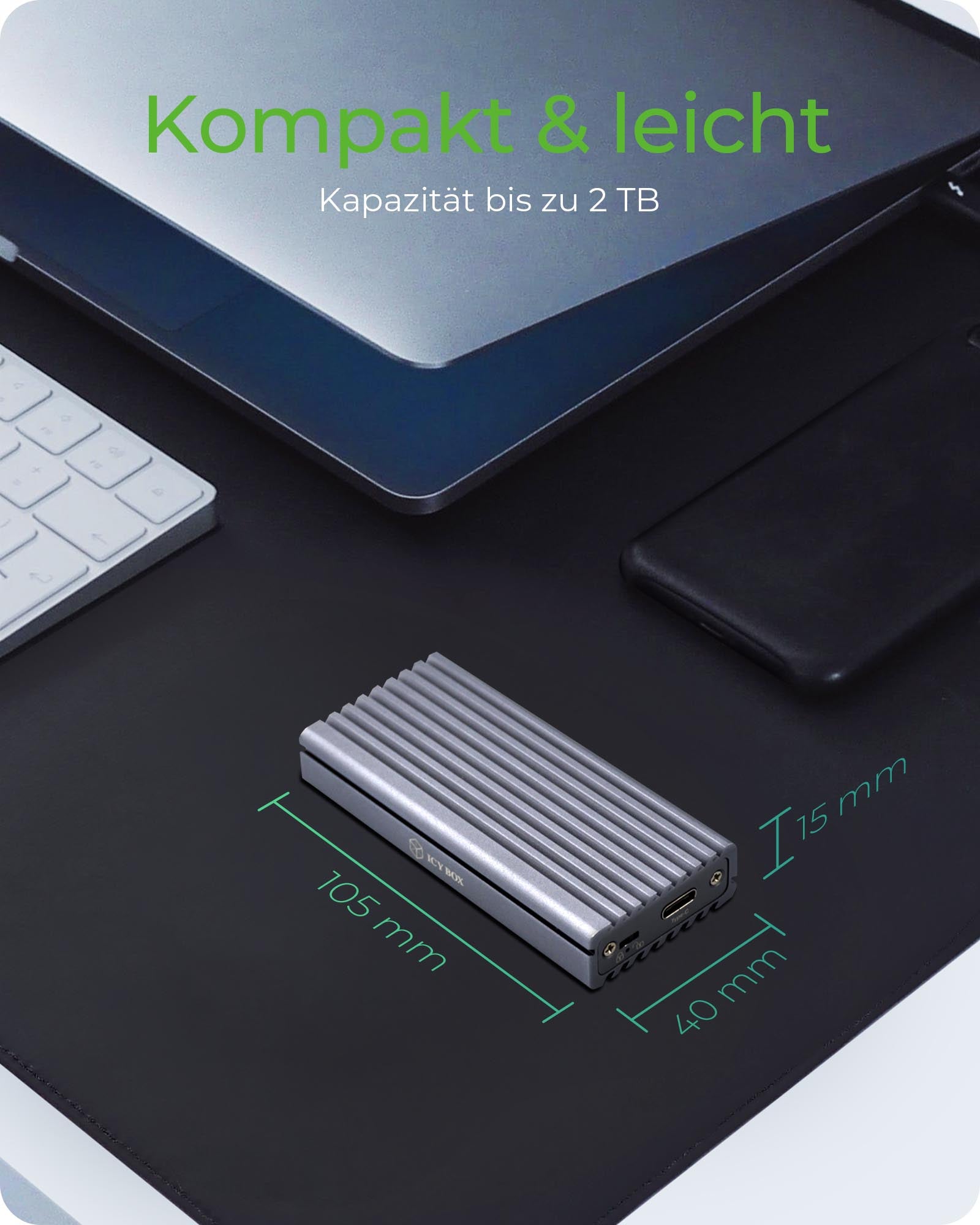 ICY BOX IB-1817M-C31 Schutzbox für M.2 2230/2242/2260/2280, USB 3.2 Gen 2 (10 Gbit/s) – für M.2 NVMe (M-Key)