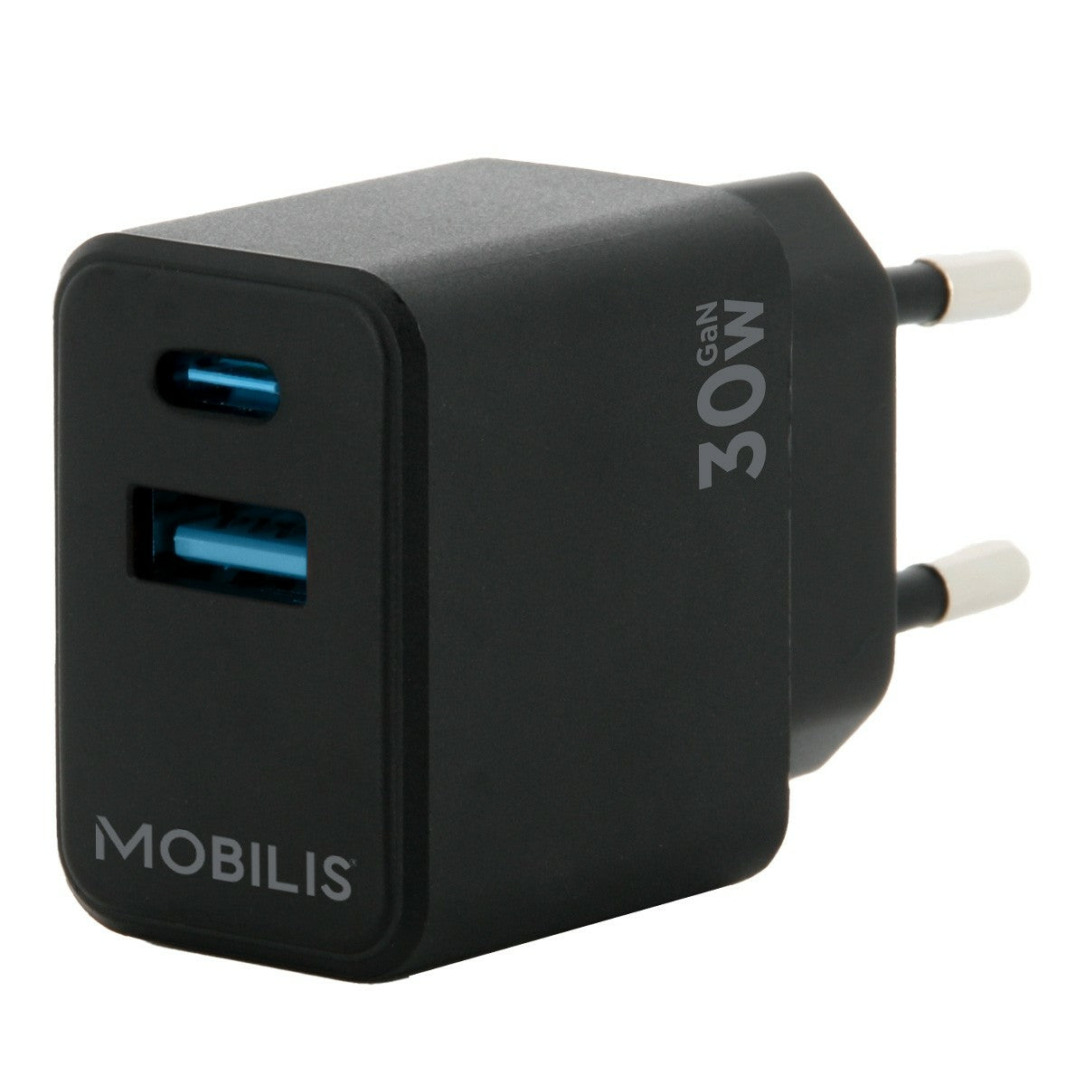 Mobilis Netzteil – 30 W, 1× USB-A + 1× USB-C, GaN