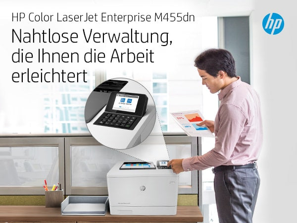 HP Color LaserJet Enterprise M455dn – A4, Farbe, Duplex, 27 S./Min., 600 × 600 dpi, WLAN/LAN/USB