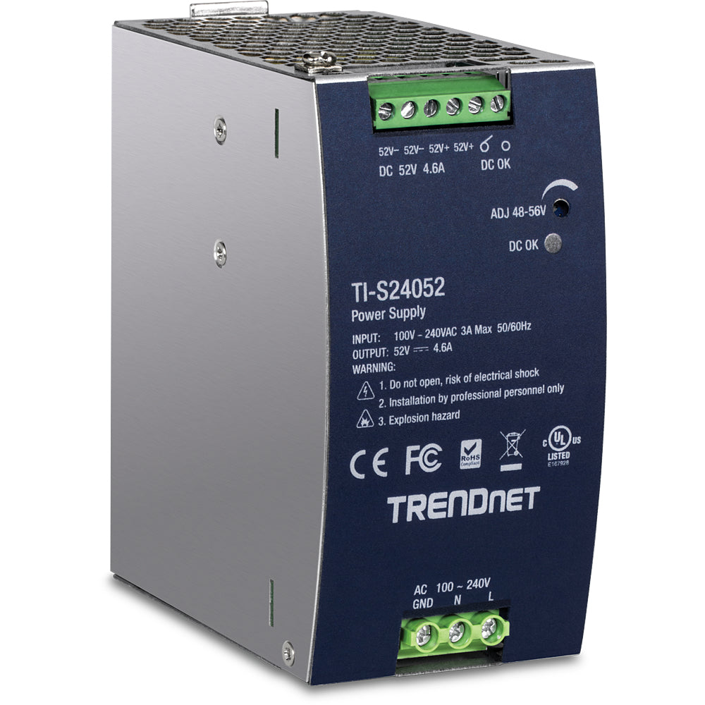 Trendnet TI-S24052 Netzteil 240 W – 52 V DC, 4,61 A, aktive PFC – Hutschiene, silberfarben