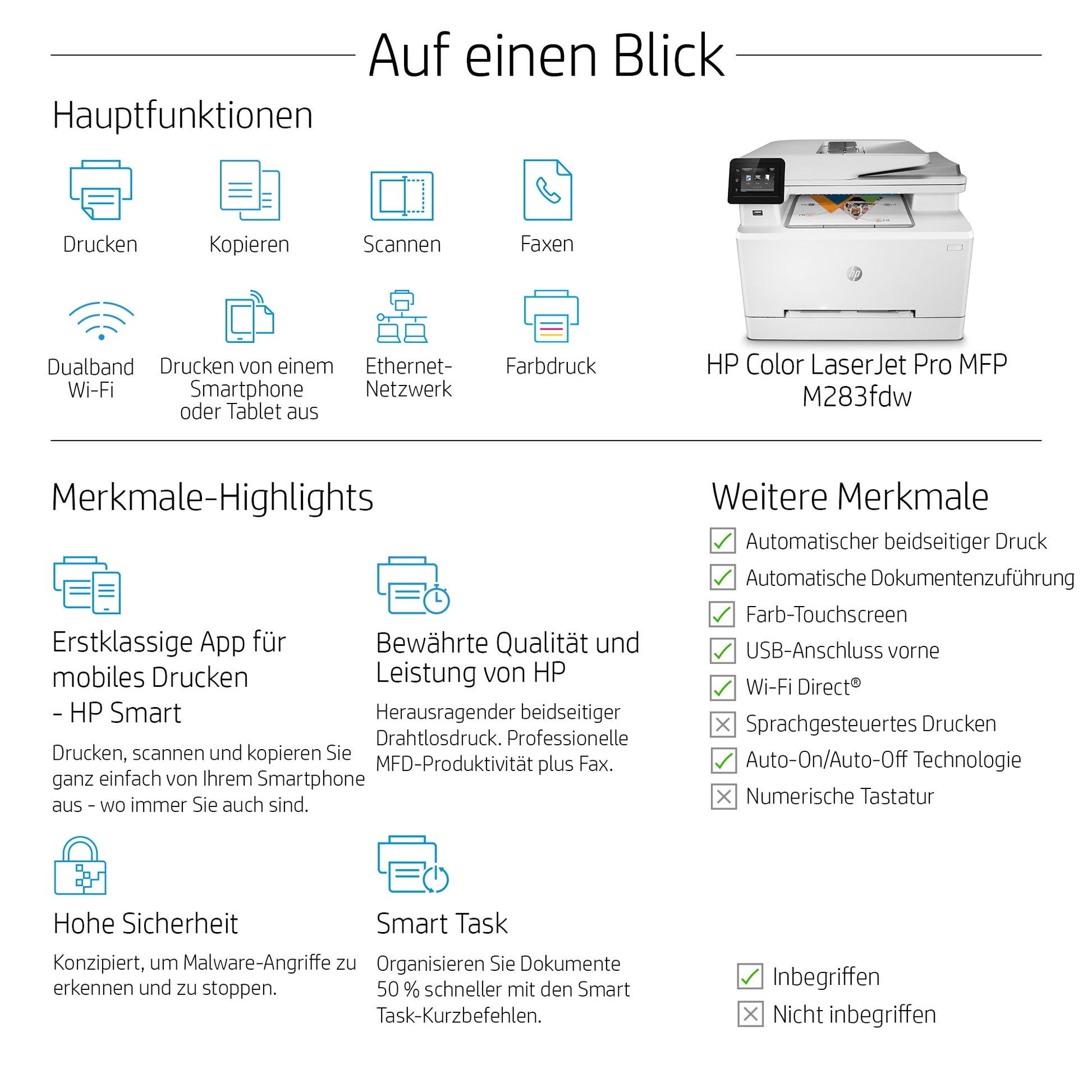 HP Color LaserJet Pro MFP M283fdw – Farbdruck, 21 Seiten/min