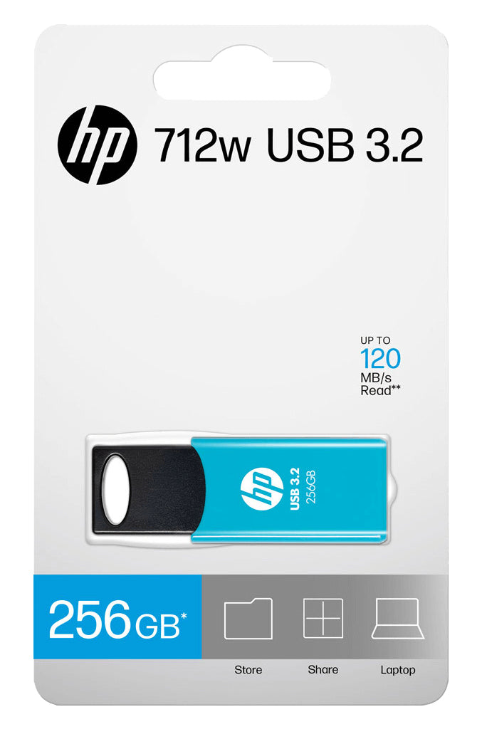 HP 712W USB-Flash-Laufwerk 256 GB – USB-A 3,2 Gen 1, 120 MB/s, Blau