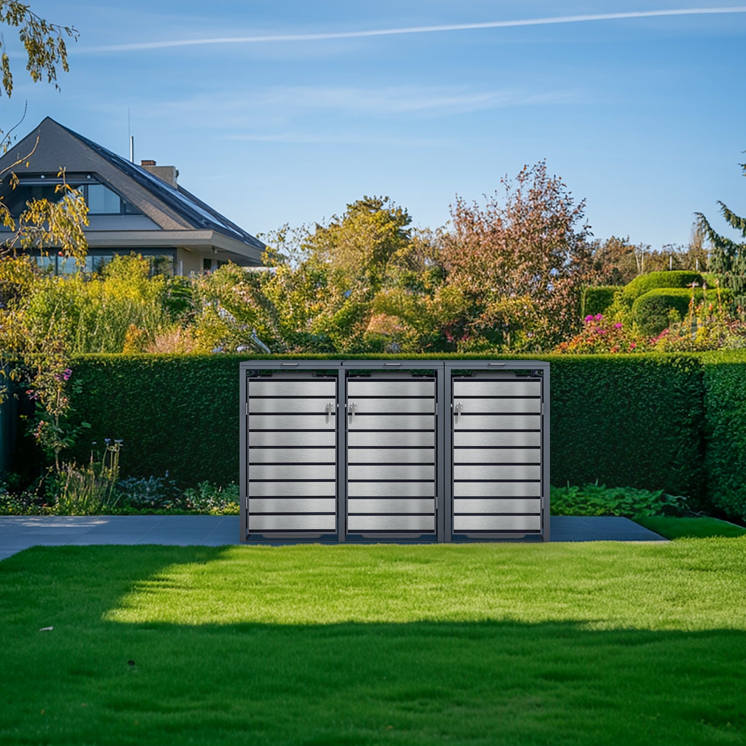Phoenix Safe Co. Müllcontainer GB4426ASK – Stahl – Anthrazit/Silber – 4-türig, Soft-Close – 264 × 80 × 116 cm