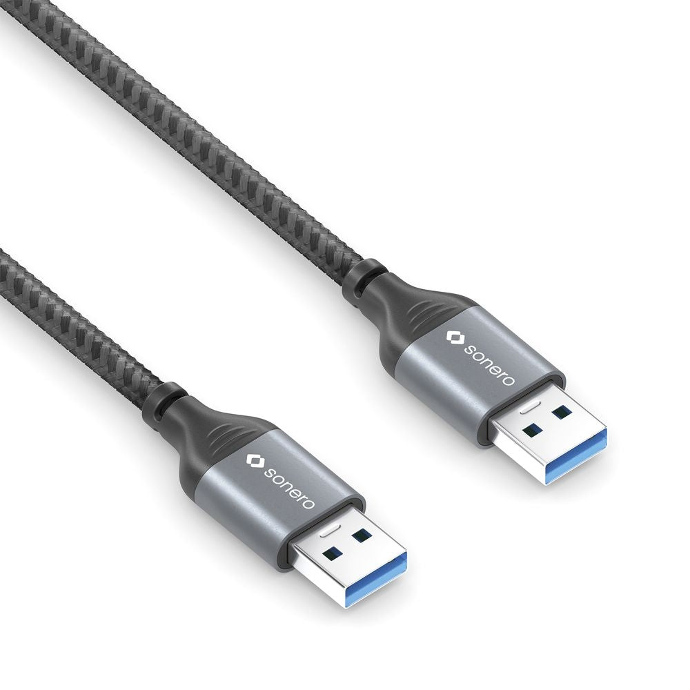 Sonero – USB-A auf USB-A Kabel – USB 3.2 Gen 1 (5 Gbit/s) – 2 m – Geflochten, Nylonmantel – Schwarz/Grau