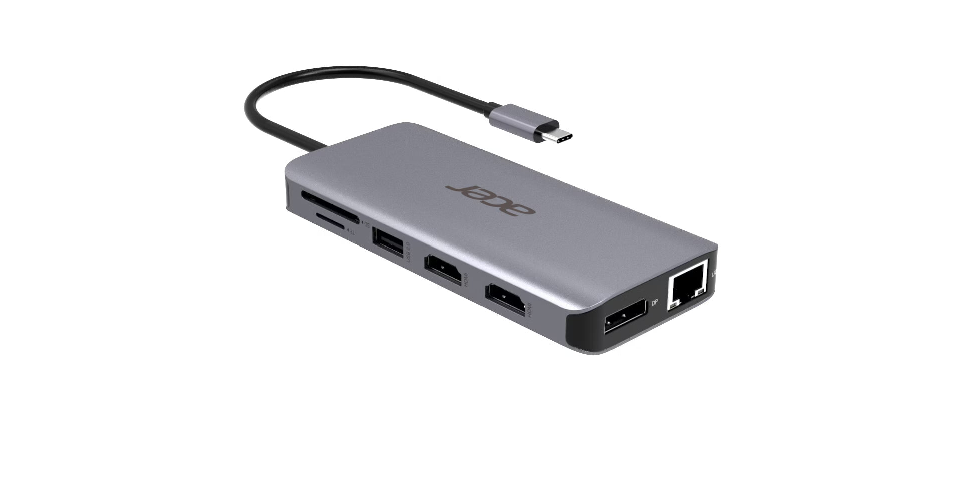 Acer Dockingstation – USB-C, 1× DP, 2× HDMI, 2× USB-A, 100 W PD, GbE, SD/microSD, 3,5 mm Audio