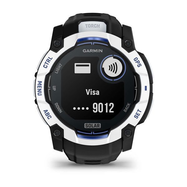 Garmin Instinct 3 50 mm GPS – faserverstärkter Kunststoff Weiss, Sportarmband, Dunkelblau, 100 m, für iPhone