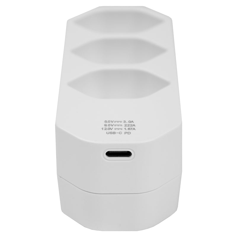 Steffen Steckdosenleiste, 4×T13, 1×USB-C, Stecker T12 (abgewinkelt), 320° drehbar – weiss