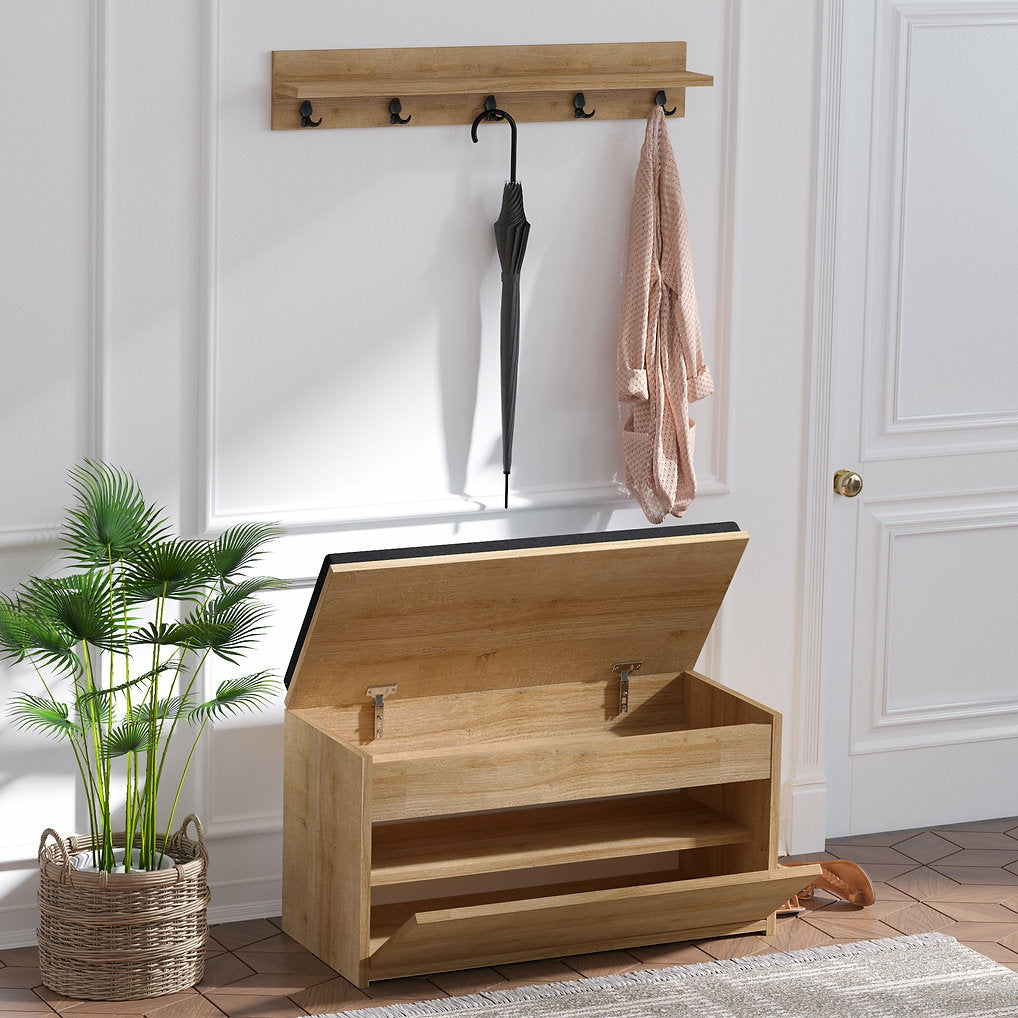 Woody Fashion Wandgarderobe – 5 Haken, Spanplatte/Metall, Braun, 80 × 14 × 17 cm