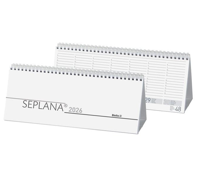 Biella Seplana Wochenplaner – 1 Woche/2 Seiten, Spiralbindung, 29,8 × 11,7 cm, Jan–Dez 2026, mit Ständer, FSC