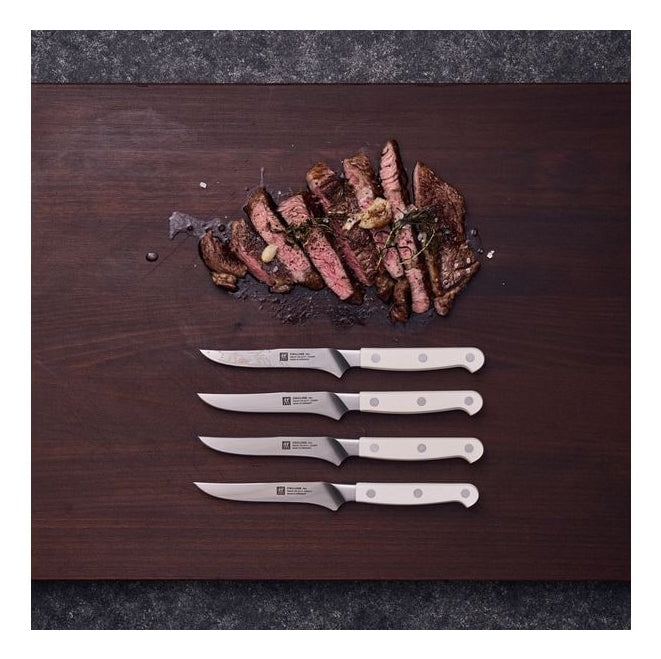 ZWILLING Pro le blanc Steakmesser – 4er-Set, 33 cm, Glatter Schliff, Edelstahl, Kunststoffgriff, Weiss