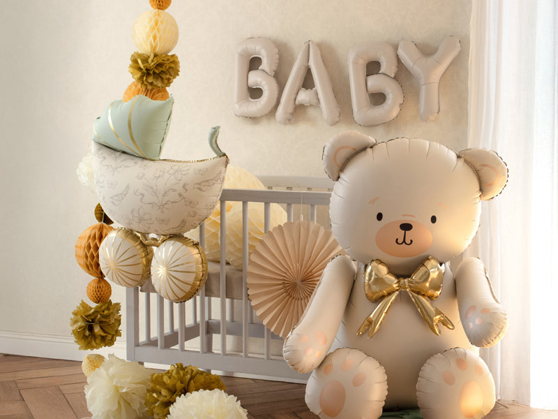 PartyDeco Folienballon Baby – beige – 90 × 35 cm – 1 Stk