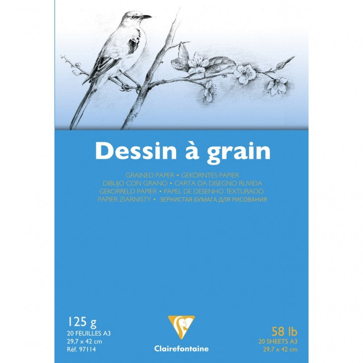 Clairefontaine à Grain Zeichenpapierblock – A3, 125 g/m², weiss, 20 Blatt, für Trockentechniken – PEFC
