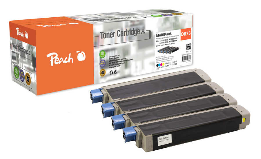 Peach Toner-Multipack – BK/C/M/Y, schwarz 15000, C/M/Y 10000 Seiten – für OKI MC853 XL
