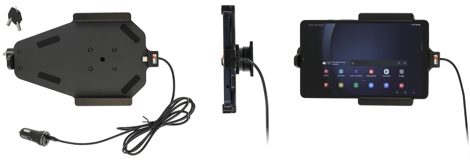 Brodit Fahrzeug-Dock für Samsung Galaxy Tab A9 (SM‑X110/SM‑X115) – abschliessbar, mit Ladeanschluss (USB‑C/USB)
