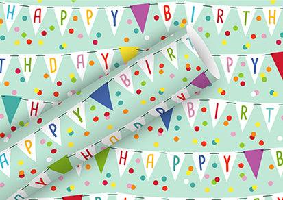 Braun + Company Geschenkpapier – Wimpel türkis – gestrichenes Papier, 80 g/m2 – 70 cm × 2 m