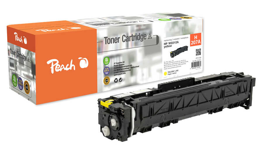 Peach Toner HP Nr. 207A, W2212A – gelb, 1250 Seiten – für HP Color LJ Pro M255 dw/M255 nw/MFP M282 nw und andere