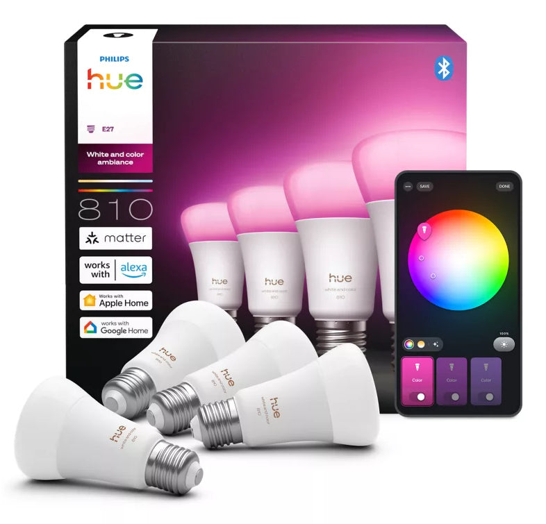 Philips Hue Leuchtmittel – E27, 810 lm, 4er-Pack – für Apple HomeKit