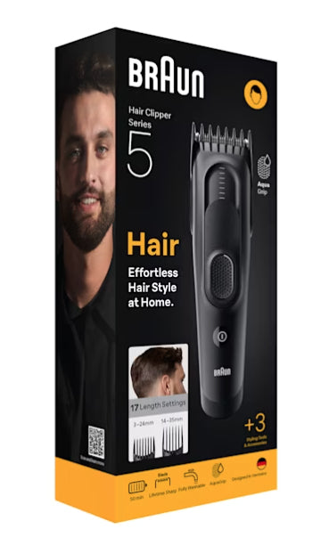 Braun Haarschneider Serie 5 HC5530 – 3–24 mm, 17 Längeneinstellungen, 50 min Akku, schwarz