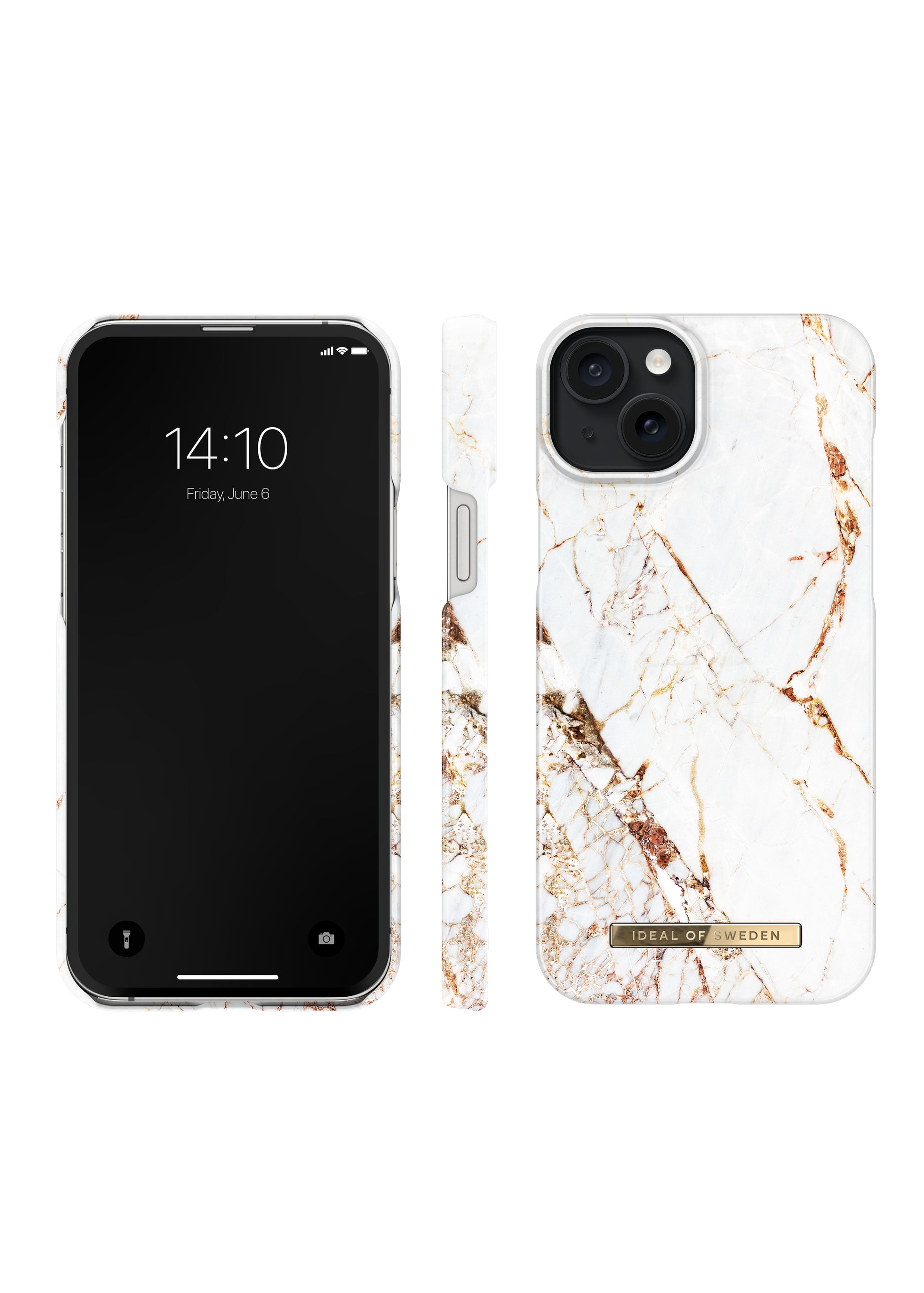 iDeal of Sweden Carrara Gold – Backcover – für Apple iPhone 15 Plus, PC+Mikrofaser, Weiss