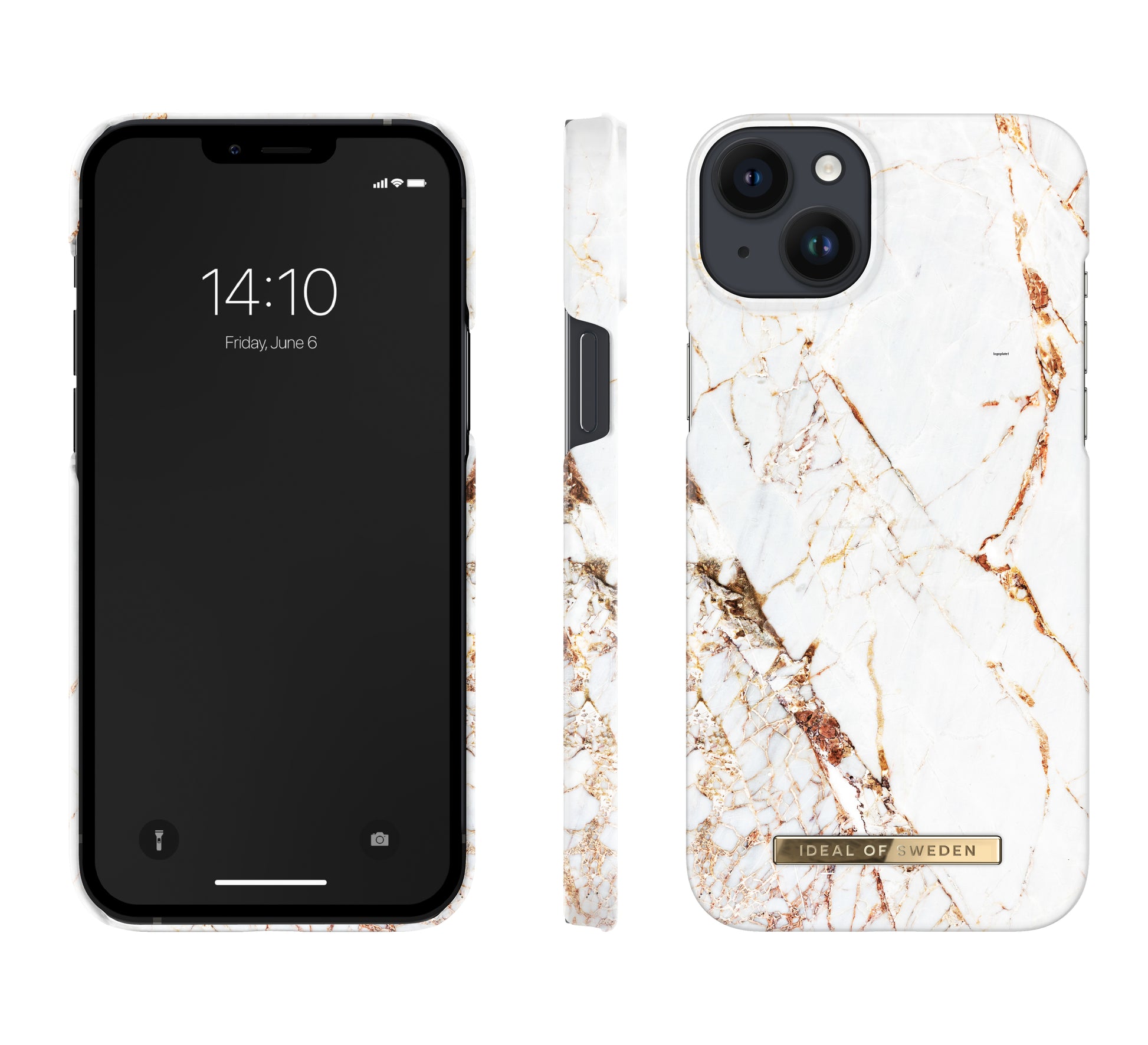 iDeal of Sweden Carrara Gold – Backcover – für Apple iPhone 14 Plus, Polyester, Weiss