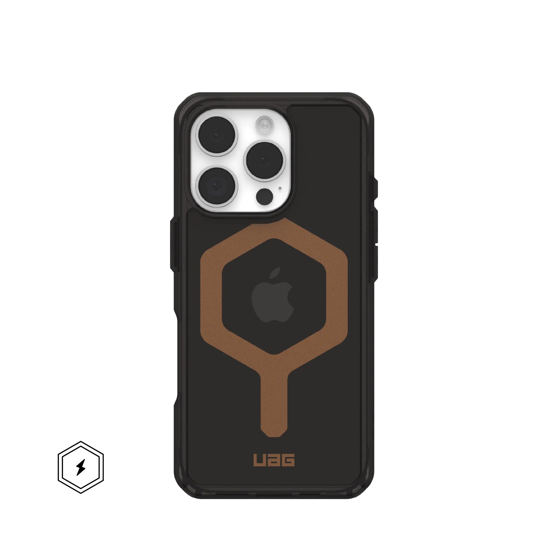 Urban Armor Gear Backcover Plyo – für Apple iPhone 16 Pro – schwarz/bronze – TPU – MagSafe-kompatibel